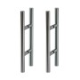 Zwei silberne Levidor Edelstahl Stangengriffe für Doppelglasschiebetüren. Elegante Griffe für Glastüren.