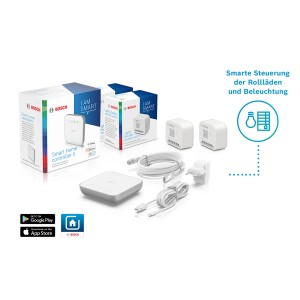 Bosch Smart Home Starter Set II zur Licht- und Rollladensteuerung mit Controller und Zubehör.