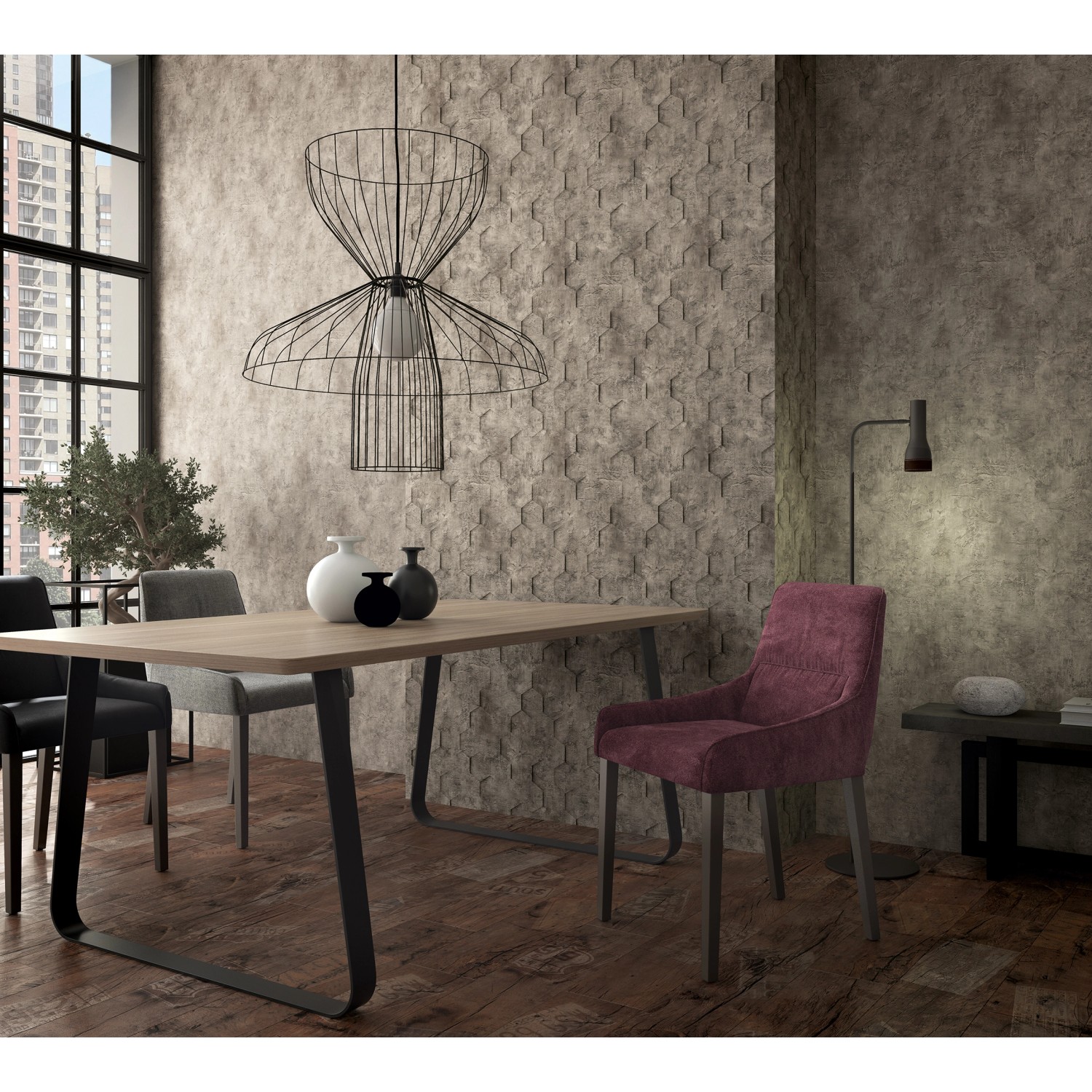 Wohnraum mit brauner Marburg Vliestapete Struktur Modern FSC® an der Wand.