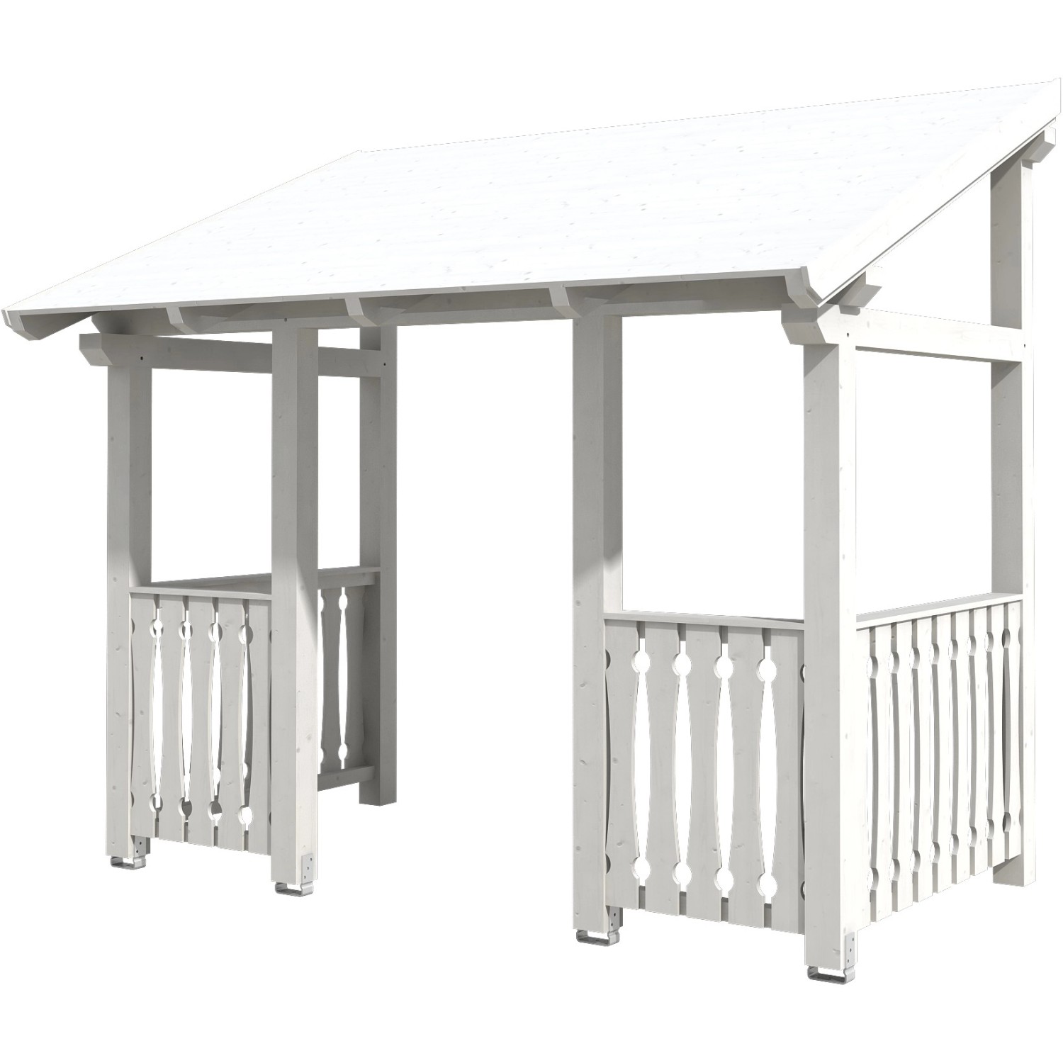 Weißes Skan Holz Haustür-Vordach Paderborn 8, 336x202 cm, aus lasiertem Fichtenholz mit Dachschalung.