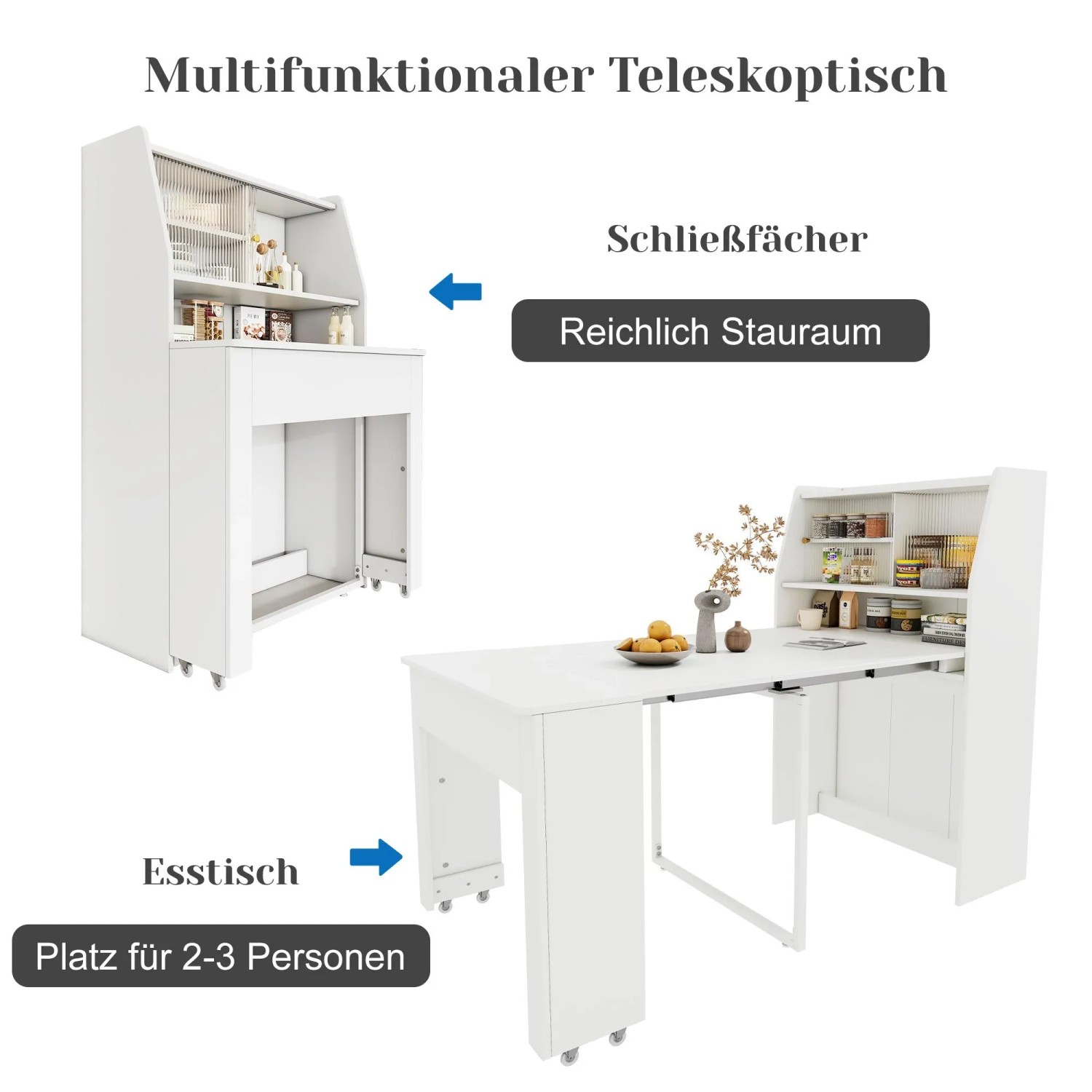 okwish Esstisch Rechteckig mit Stauraum/Stauschrank Einweg-Ausziehtisch 52/133 x 80 cm Weiß_7