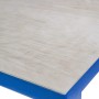 Detailansicht: Güde Werkbank P 1200 S mit Buchenfurnier und blauem Stahlrahmen.