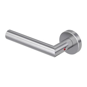 Novadoors Türgriffgarnitur Nova Mio Smart2Lock Links aus gebürstetem Edelstahl mit roter Besetztanzeige.