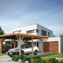 Palmako Einzelcarport Karl, braun, mit Auto. Holzcarport mit stabiler Dachkonstruktion.