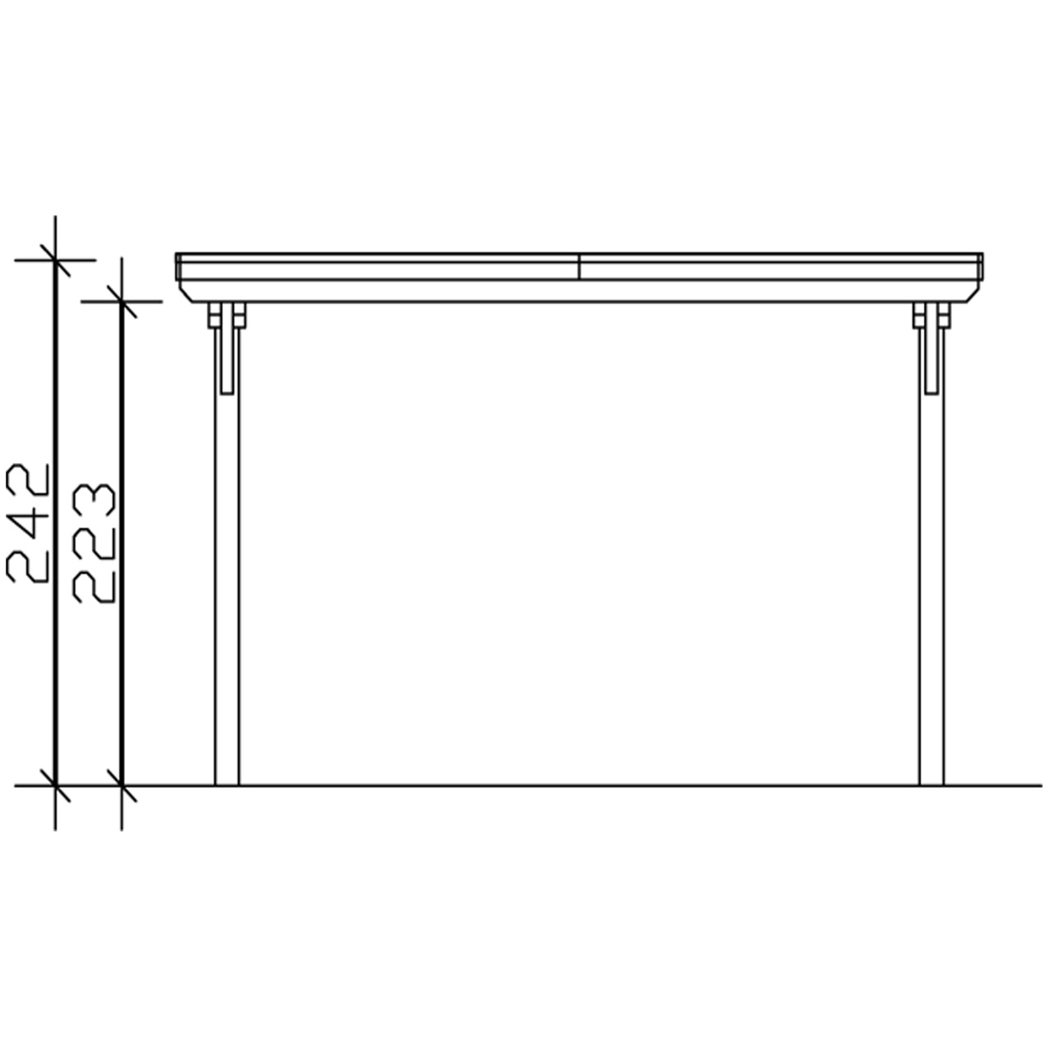 Technische Zeichnung: Skan Holz Carport Emsland, weiß, mit Höhenangaben.