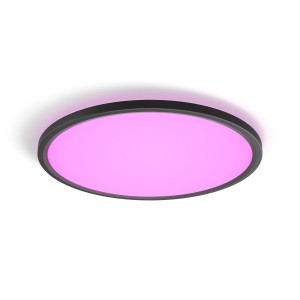 Schwarzes Philips Hue LED-Panel Tento M mit farbigem Licht, Ø 42,1 cm.