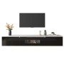 okwish TV Schrank mit LED Licht Holzoptik Glasböden 180x35x30cm Schwarz_9