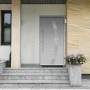 Graue Sicherheits-Haustür ThermoSpace Prime Prag RC2, 110x210 cm, mit Edelstahlgriff und Glaseinsatz.