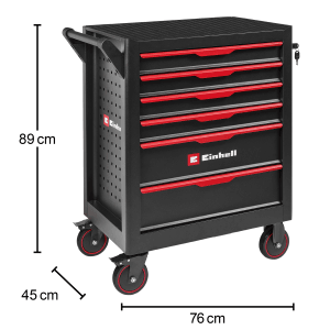 Einhell Werkstattwagen, 149-teilig, schwarz matt, mit 6 Schubladen und Rollen.
