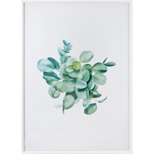 Weißer Kunststoff Bilderrahmen 50x70 cm mit Aquarell-Eukalyptus Motiv.