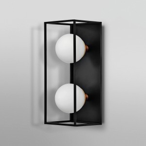 Moderne Ledvance Bad-Wandleuchte Decor Square, 2-flammig, schwarz mit zwei runden Lampen.