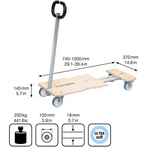 Wagner Transporthilfe mit ausziehbarer Ladefläche (740-1010 mm) und 200 kg Tragkraft.