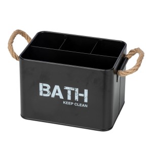 Schwarze Wenko Badbox Gara mit 4 Fächern aus Stahl und Kordelgriffen. Badhelfer im Industrial Design.