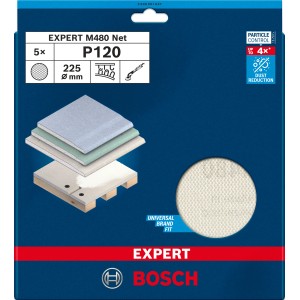 Bosch Expert M480 Netzschleifblätter, Ø 225 mm, K120, 5 Stück, für Exzenterschleifer.