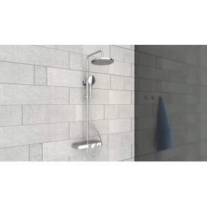 Eisl Duschset Futura Wellness mit Thermostat, Glasablage in Grau und Chromoptik.