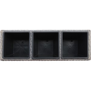 Pflanzkasten mit Rollen, Polyrattan anthrazit-beige, 82x28x72cm, mit 3 Pflanztöpfen.