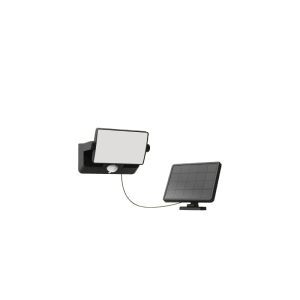 Schwarze Philips Solar-LED-Wandleuchte Fyns mit Bewegungssensor und separatem Solarpanel.