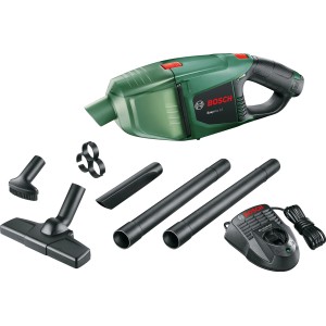 Bosch EasyVac 12 Akku-Staubsauger mit Zubehör: Düsen, Rohre, Ladegerät im Set.