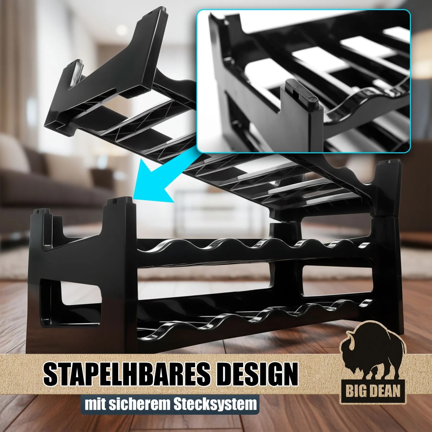 BigDean Flaschenregal Stapelbar Für 72Flaschen Weinregal Aus Kunststoff Schwarz Getränkeregal Flaschen Regalsystem Für Glas- & PET Bis 1,5 Liter kaufen bei OBI