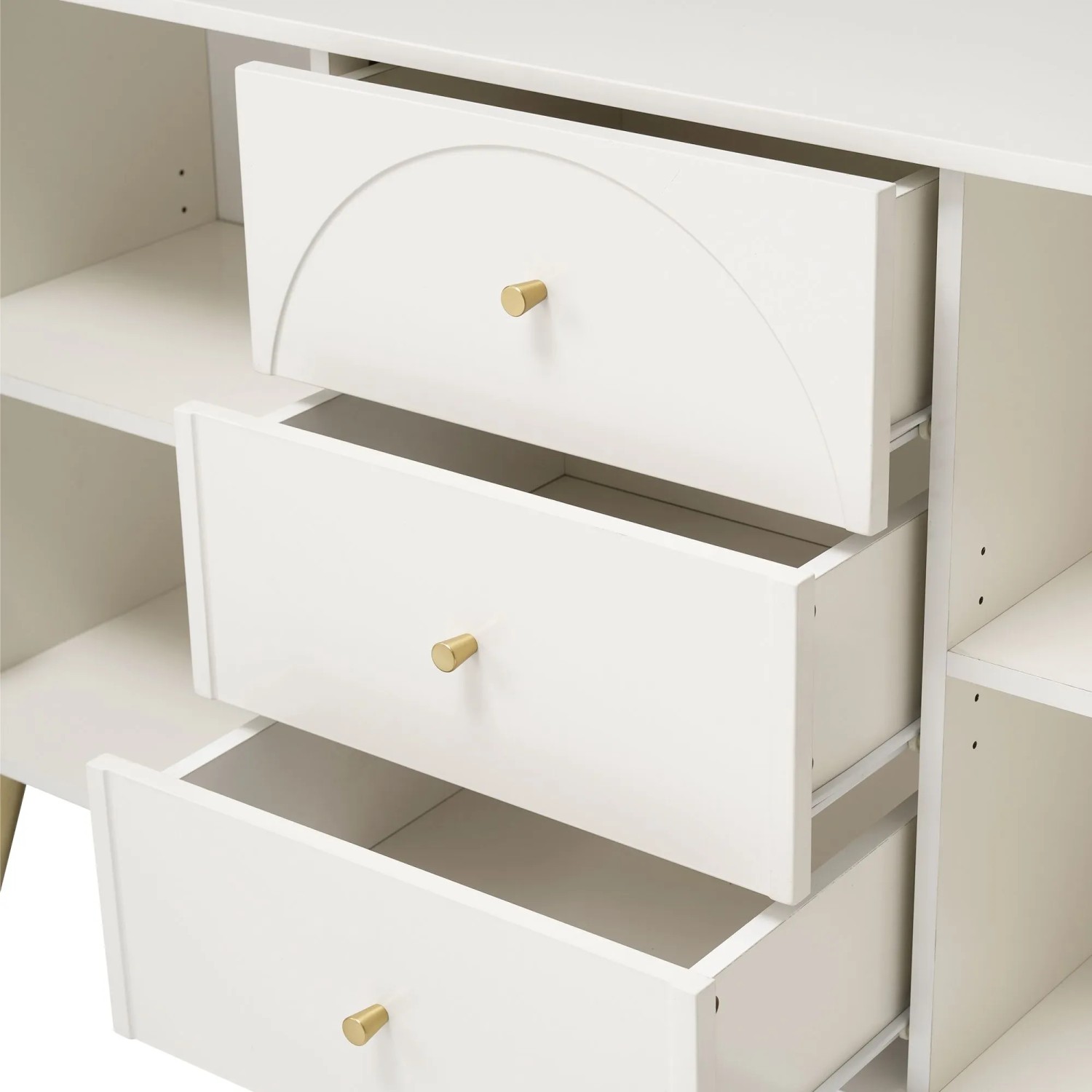 okwish Kommode mit Türen Schubladen Wohnzimmer Schlafzimmer 84x140x40cm Cremeweiß_10