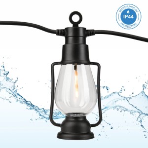 Schwarze Lamkur Gartengirlande, 10 Meter, mit Laternen-förmigen Lampen und klarem Glas.