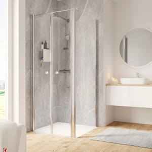 Schulte ExpressPlus Duschtür mit Seitenwand, Chromoptik, 200x80 cm. Pendeltür für barrierefreies Bad.