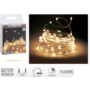 LED Lichterkette 100 warmweiße LEDs Silberdraht mit Funkeleffekt innen