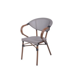 Grau-brauner Garden Pleasure Stapelstuhl Toskana, 2er Set. Gartenstuhl mit Armlehne und Aluminiumgestell.