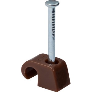 Braune Expressschelle mit Nagel für Kabel und Rohre (4-7 mm).