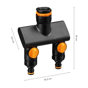 Fiskars 2-Wege-Ventil On/Off Comfort, schwarz-orange, für Sprinkler-Systeme.