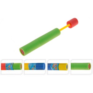 Grüner Schaumstoff Wassershooter mit gelbem Stab und rotem Griff. Ideal für Kinder Spiel & Spaß im Sommer, 4-fach sortiert.
