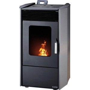 Rowi Pellet Kaminofen Easy Premium 9 kW, A+, mit Flamme im Brennraum.