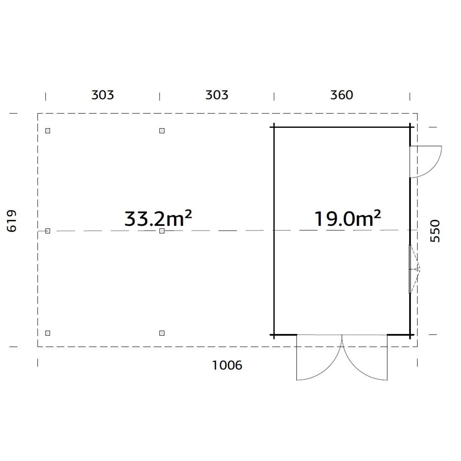 Palmako Garage Roger mit Holztor 956 x 550 cm Lackiert Dunkelgrau-Weiß FSC®_7