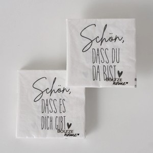 Boltze Servietten You, 20 Stück, weiß-schwarz mit Schriftzug.