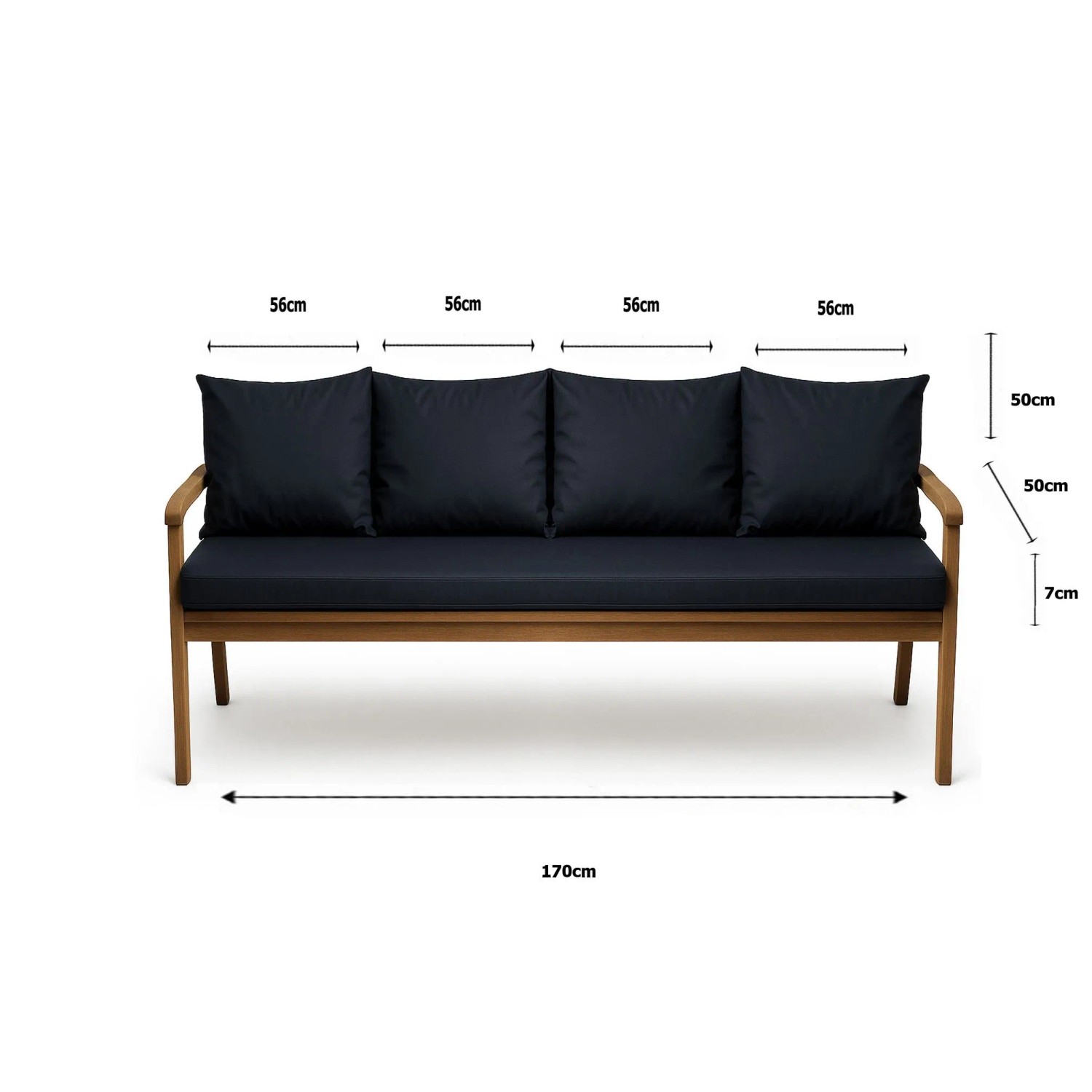 Marineblaues Setgarden Bankkissen-Set für 3-Sitzer Gartenbank, 170x50 cm mit Rückenkissen.