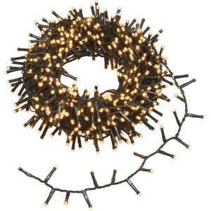 LV 700L LED Lichterkette Warmweiß außen. Dicht gewickelte Lichterkette mit warmweißen LEDs und dunklem Kabel.