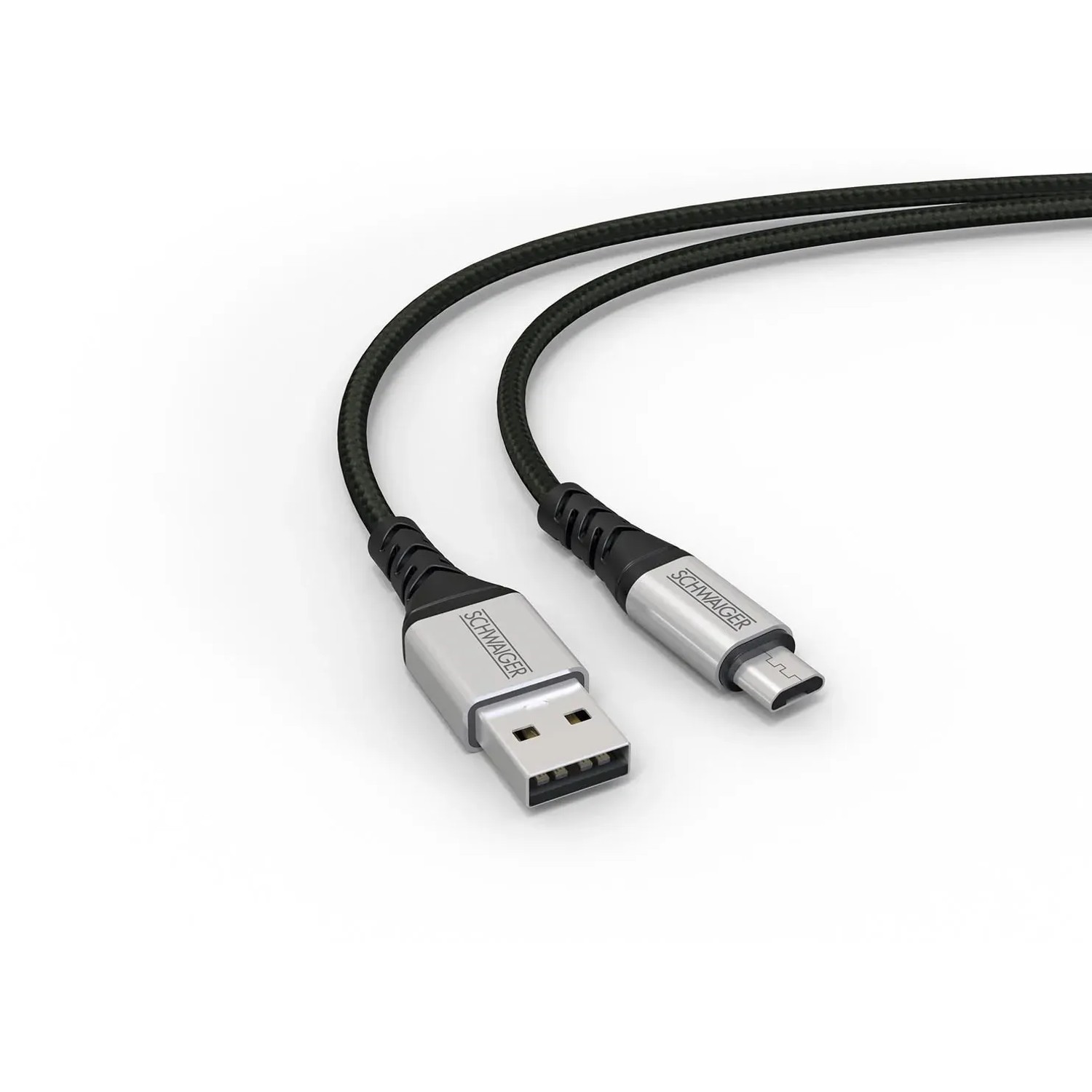 Schwaiger Micro USB Kabel, schwarz, 1,2m, zum Laden und Synchronisieren von Geräten.