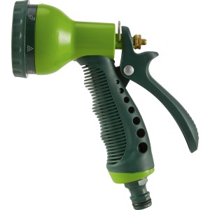 Grüne Multifunktionsbrause mit 7 Strahlvarianten für die Gartenbewässerung.