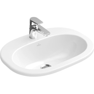 Weißes Villeroy & Boch O.Novo Einbauwaschbecken, 56 cm, mit Hahnloch und Überlauf.