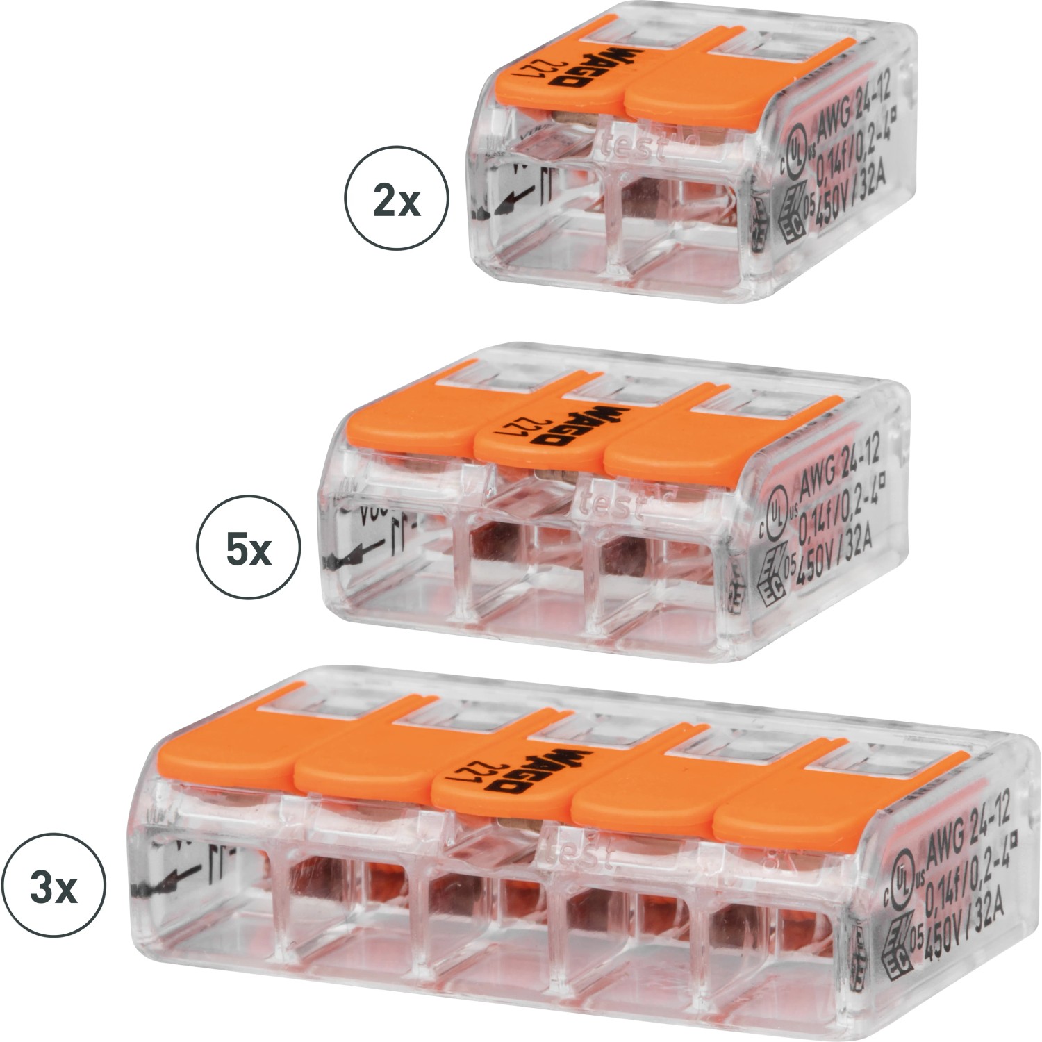 Wago Hebelklemmen Set, 10-teilig, verschiedene Größen. Verbindungsklemmen für Elektroinstallation.