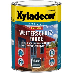 Dose Xyladecor Consolan Wetterschutzfarbe Anthrazitgrau für Holz im Außenbereich.