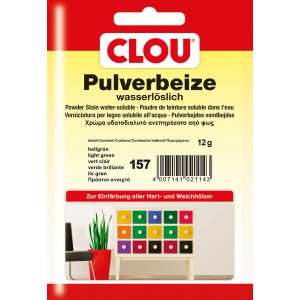Clou Pulverbeize Hellgrün, 12g Packung für Holz, wasserlöslich.