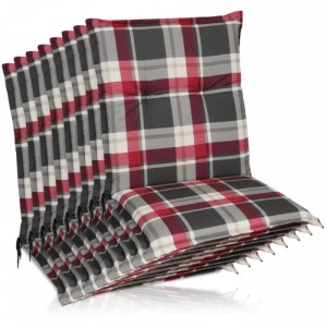 8er Set Beautissu Sunny RK Niedriglehner Auflagen 100x50 cm, Bordeaux kariert.