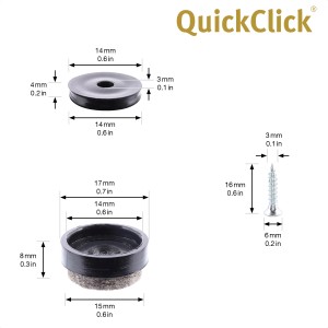 Wagner Filzgleiter QuickClick Ultrasoft Slim, 12-teilig, schwarz-grau, mit Maßen.