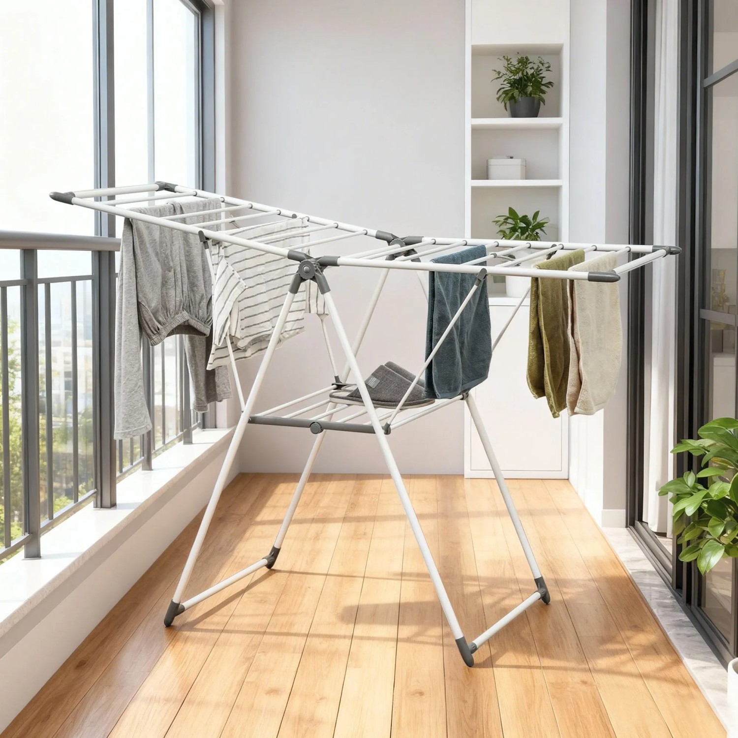 HOMCOM Wäscheständer Metall Kunststoff 156,5L x 61,5B x 97H cm Weiß kaufen bei OBI