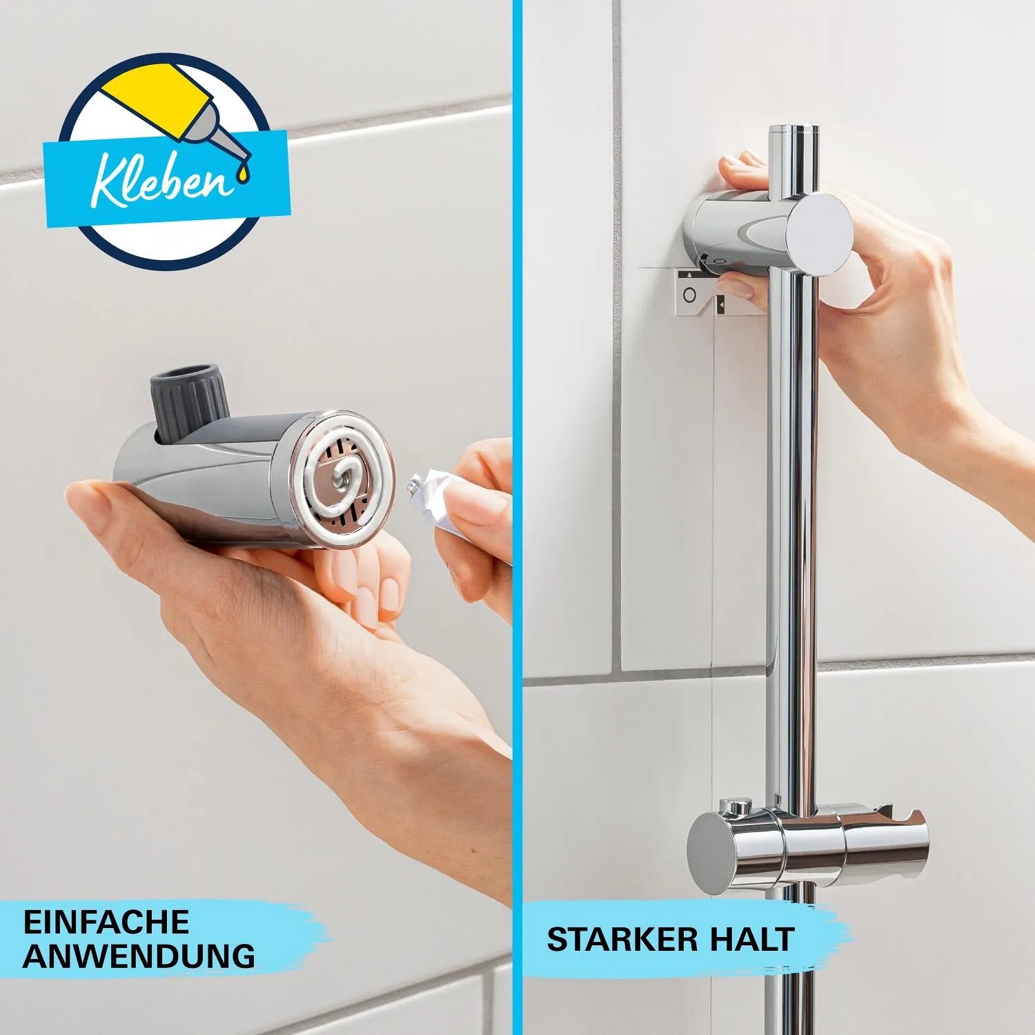 Grohe QuickFix Brausestangenset Montage mit Kleber, Chrom-Optik.