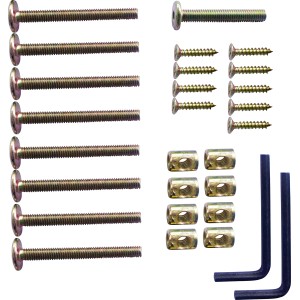 Montage-Set für Chelsea Kissenbox: Schrauben, Muttern und Imbusschlüssel für die Auflagenbox.