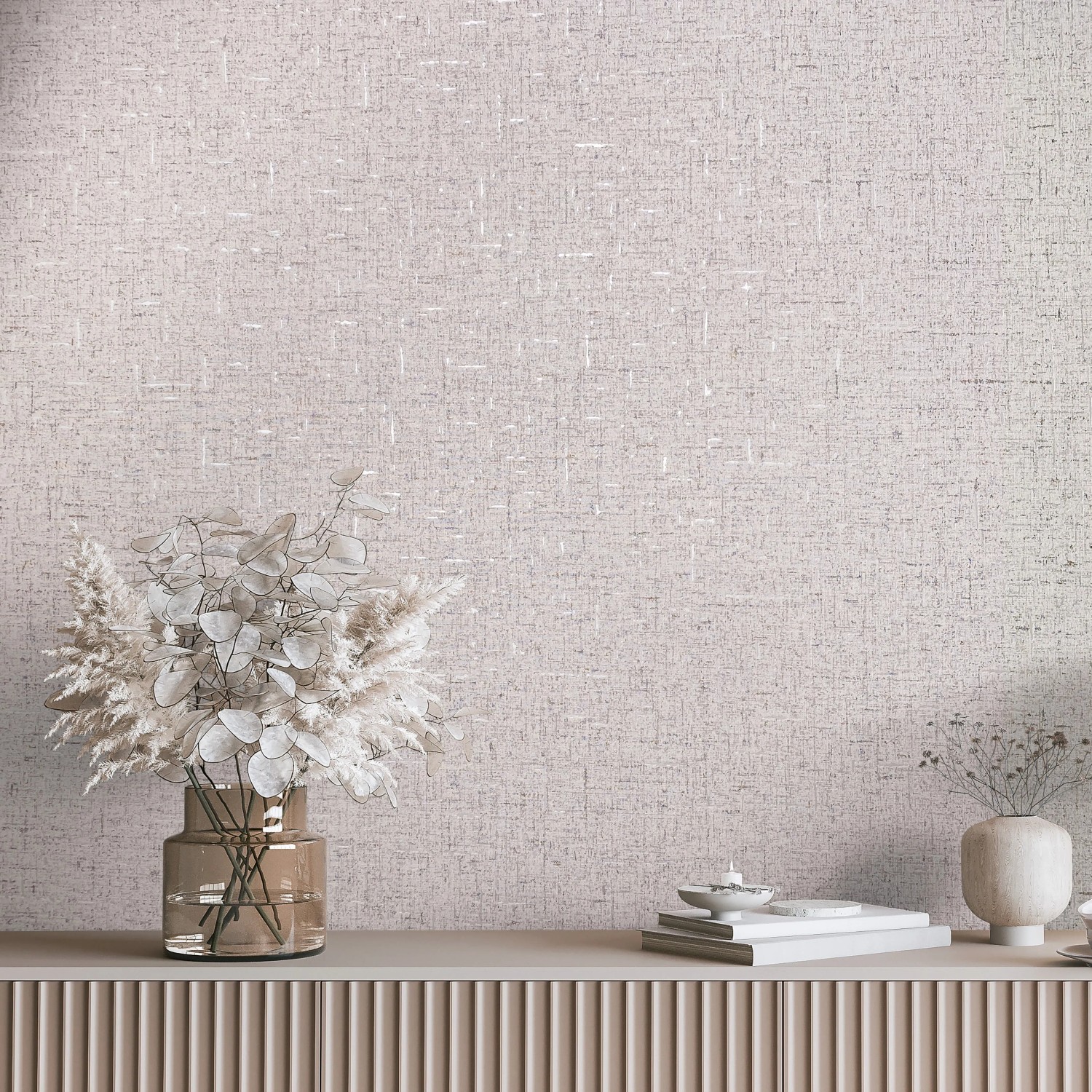 Beige-graue Marburg Vliestapete Uni Textiloptik mit feiner Struktur, passend zur Dekoration.