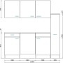 Skizze der weißen Respekta Economy Küchenzeile KB180WWC (180 cm) mit Glaskeramikkochfeld und Kühlschrank.