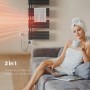 Anthrazit Emke Elektro-Badheizkörper mit Thermostat & Timer, wärmt Raum und trocknet Handtücher. Frau entspannt auf Sofa.